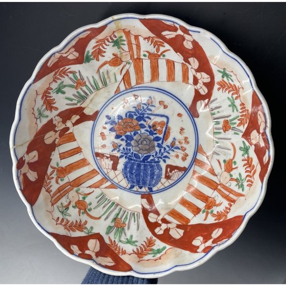 Antique 19th C. Meiji Era Japanese Porcelain Imari Bowl Scalloped Hand Painted - Picture 3 of 16